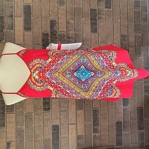 BeBop racerback handkerchief sundress, red/multicolored, size S